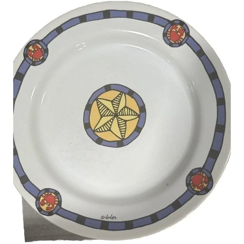 Dodge Studio Nautical Starfish Crab Dinner Plates Set of‎ 4 Coastal Blue White